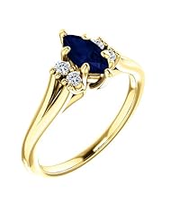 18K Yellow Gold 8.00x4.00mm Marquise Cut Chatham Created Sapphire and Diamond Ring -- LIFETIME WARRANTY
