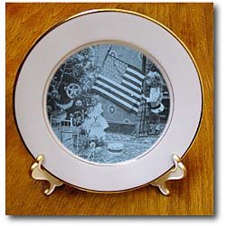 Girl and American Flag Vintage Christmas Cyan tone - 8 Inch Porcelain Plate