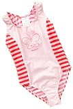 Produkt-Bild: Playshoes M&auml;dchen Badeanzug, gestreift UV-Schutz 50+ Badeanzug Schmetterling in rosa mit roten Streifen 461043
