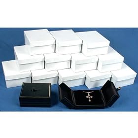 12 Black Leather Pendant Earring Boxes Snap Lid Displays