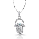 Victoria Kay 14k White Gold Diamond Turquoise Hamsa and Evil Eye Pendant (1/4cttw, JK, I2-I3)