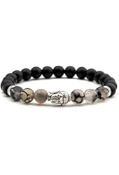 Top Plaza Jewelry - Mens Womens Cool Black Matte Agate Gems 8MM Beads Stretch Bracelet with Dragon Vein Agate Tiger Eye Beads