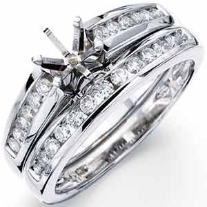 14K White Gold Ladies Diamond Engagement Ring Set