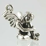 Silver Sitting Fairy Charm / Pendant, #11852