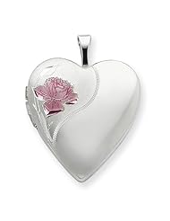 Sterling Silver 20mm with Enameled Rose Heart Locket 18" Necklace