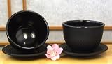 Cast iron hobnail black hobnail tea cup and round coaster X2