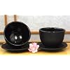 Cast iron black hobnail tea cup and round coaster X2