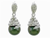 Ladies 0.34ct Diamond and 10mm Tahitian Pearl Spiral Earrings