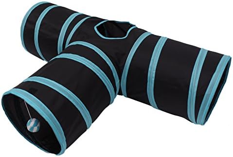 Petroad Cat Tunnel 3 Entries Collapsible Pet Toys Fun for Dogs and Kittens or Rabbits Blue and Black