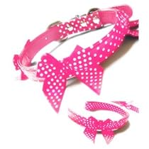 Beauty Dots Leather Dog Collar & Leash Set with Chic Bow Accents - Pink (12"-17")