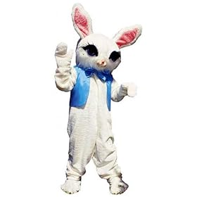 Sweet Easter Bunny Mascot Costume with Head, Bodysuit, Mittens, Shoe Covers, Vest and Bowtie