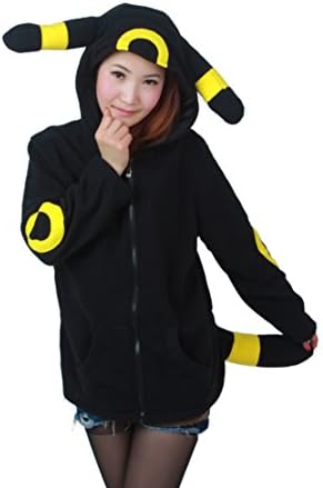 COOLYES Women Cute Cartoon Costume Hoodie Animal Cosplay Zipper Sweatshirt (M, Black Umbreon)