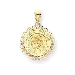 14k & Diamond Saint Christopher Medal Pendant
