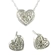 10K White Gold Diamond Heart Pendant and Earring Set