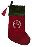 Red and Green Velvet Rhinestone Monogram Christmas Stocking - O