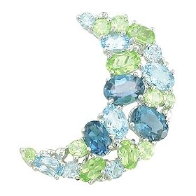 Blue Topaz and Peridot Moon Brooch by Reeds