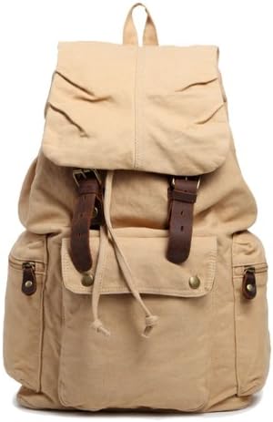 SAIERLONG Men's And Women's backpacks shoulder handbags khaki Canvas Genuine Leather