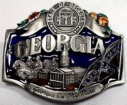 Georgia State 3-D Enamel Pewter Belt Buckle