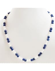 Single Strand Natural Classy Lapislazuli & Fresh Water Pearl Beaded Necklace