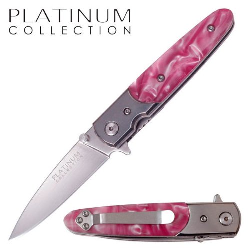 Platinum Collection Assisted Opening Gents Knife- Pink Ice Pearl Platinum Collection Assisted Opening Gents Knife- Pink Ice Pearl Hunting Knives