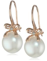 10K Rose Gold 10.5-11.0mm Freshwater Cultured Pearl and Diamond Charm Earrings (0.01 cttw, G-H Color, I1-I2 Clarity)