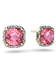 Created Pink Sapphire 14kt Yellow Gold Earrings