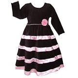AnnLoren Girls Black Velvet & Pink Satin Holiday Dress
