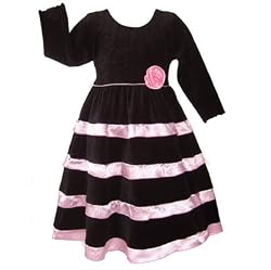 AnnLoren Girls Black Velvet & Pink Satin Holiday Dress