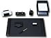 Desk Accessory Set, 10-piece Blackwood and Genuine Top-grain Black Leather