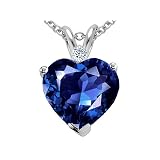 2.02 cttw Created Sapphire and Genuine Diamond Heart Pendant in 14k White Gold