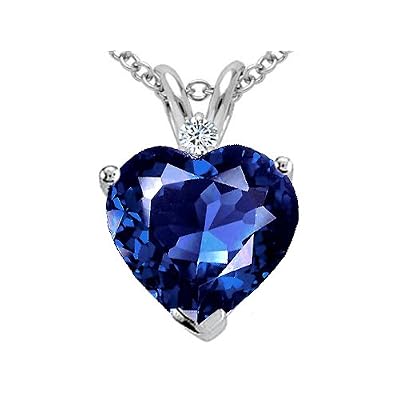 2.02 cttw Created Sapphire as well as Genuine Diamond Heart Pendant in 14k White Gold 2.02 cttw Created Sapphire as well as Genuine Diamond Heart Pendant in 14k White Gold