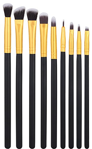 BS-MALL(TM) 9pcs Premium Synthetic Cosmetics Eye Shadow Eyeliner Makeup Brushes Sets (9 Pcs Golden Black)