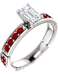 Platinum Emerald Cut Diamond and Ruby Ring -- LIFETIME WARRANTY