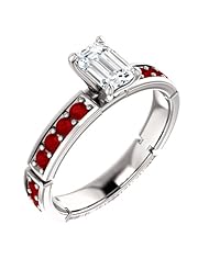 10K White Gold Emerald Cut Diamond and Ruby Ring -- LIFETIME WARRANTY