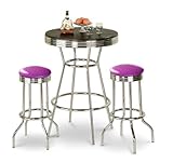Chrome Bar Table & 2 Chrome Finish Glitter Purple Vinyl Seat Barstools