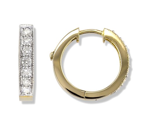 3/4 Carat Diamond Hoop Earrings in 14k Yellow Gold (with Safety Lock)