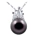 18K White Gold with Zircon and 12.3mm Tahitian Pearl Pendant & 16" 14K White Gold Chain