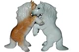 SALT and PEPPER Shakers HORSES Shetland Ponies 1 White 1 Tan/Wht Rear Up and Hug MINIATURE New Porcelain KLIMA L797