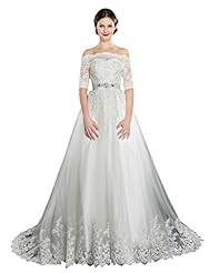 Off the Shoulder Organza Beaded Belted Lace-Up  Dress With a Sash 