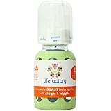 Lifefactory 4-Ounce Glass Baby Bottle with Silicone Sleeve and Stage 1 Nipple, Spring Green
