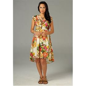 Women's Lauren Kiyomi Printed Voile Ruffle Neckline Dress (Maternity) - More Colors Available
