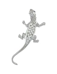 Sterling Silver Gecko Lizard Pendant w/ Cubic Zirconia Stones, 1 1/2 in. (38mm) tall