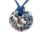 Sterling Silver Retro Blue Cobalto Murano Glass Round Pendant w/ Navy Cord