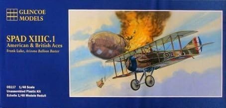 Glencoe Spad XIIIC.1 American &amp; British Aces Frank Luke, Arizone Ballon Buster 1:48 Scale Military Model Kit by Glencoe