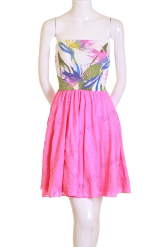 Crafty Couture Birds of Paradise Print Eyelet Tube Lined Sun Dress Pink