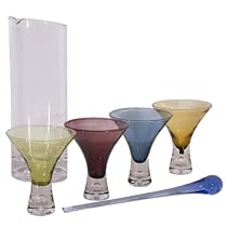 Cocktail Set 6-teilig - Glas Cocktailzubehör- 4 Cocktailgläser - Karaffe - Cocktailrührer - Party Barzubehör - Gläser Barset
