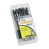 Zebra Z-Grip Retractable Ballpoint Pen, Medium, 1.0 mm, Clear Barrel, Black Ink  12-Count (22210)