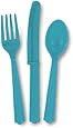 Teal Plastic Cutlery Set for 6 Guests (18pcs)