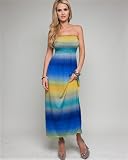 Blue Rainbow Strapless Long Sundress