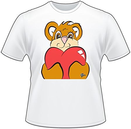 GT Artland Cuddly Teddy Bear Hugging Heart Youth White T Shirt (L, Light Brown)